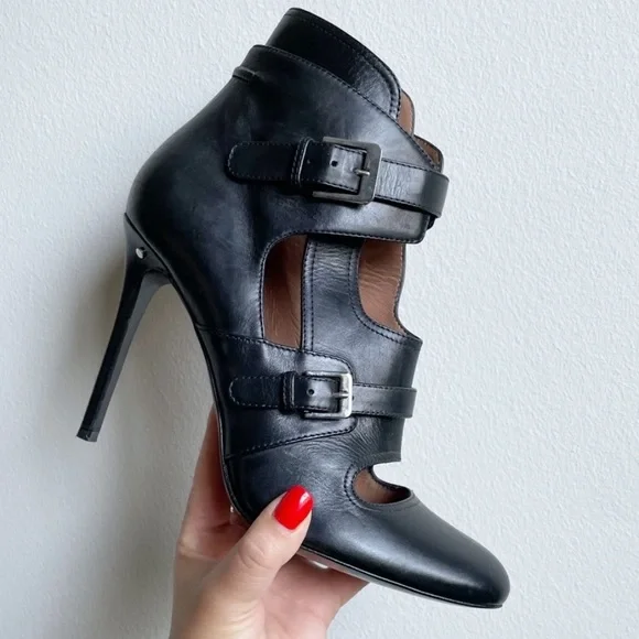 Laurence Dacade Black Leather Biker Bootie Heels - Picture 2 of 14
